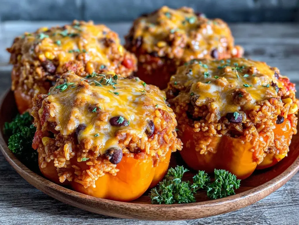 jack-o-lantern stuffed peppers - featured image