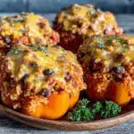 jack-o-lantern stuffed peppers - featured image