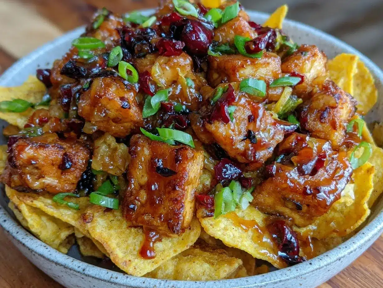 loaded nacho bowl with spicy tofu preparation steps