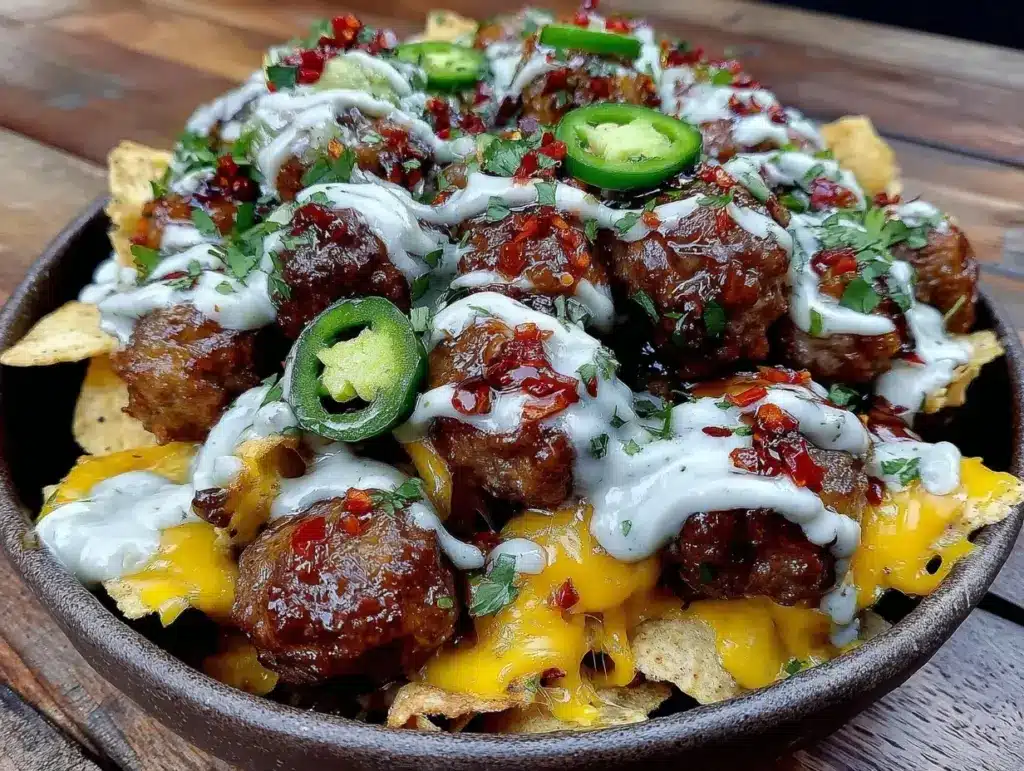 loaded turkey meatball nacho bowl - featured image