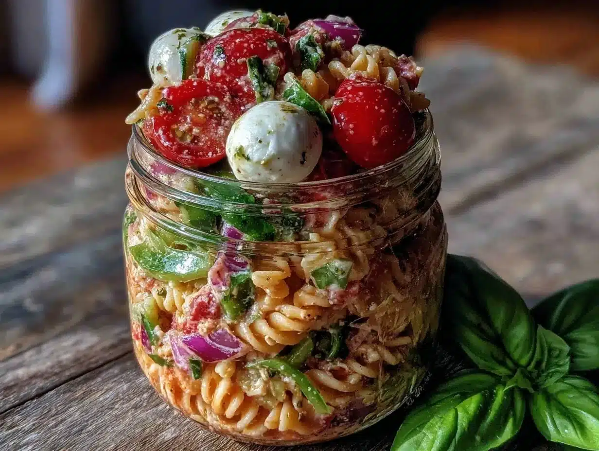 mason jar pasta salad preparation steps