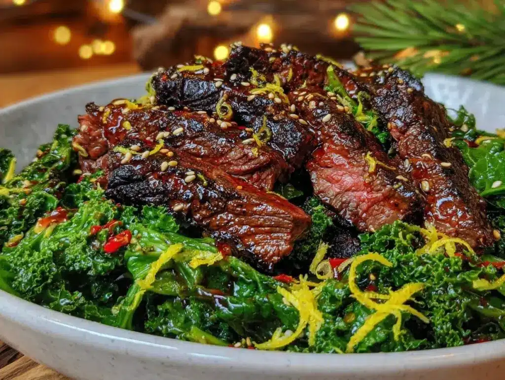 new years meal dinner bowl with steak strips - featured image