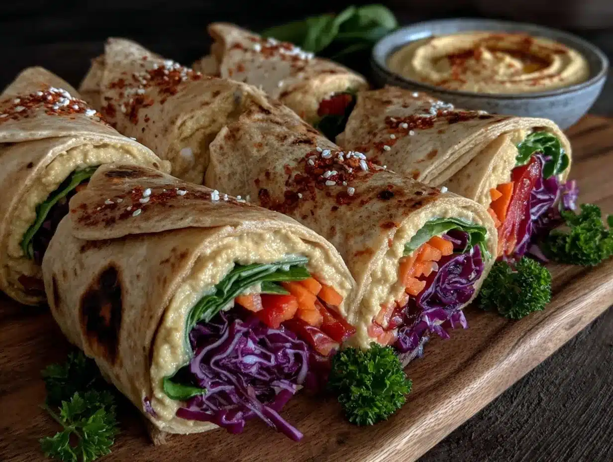 rainbow veggie hummus wraps preparation steps