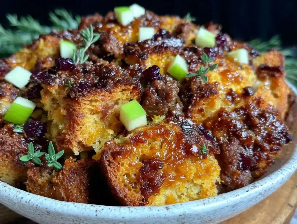 sausage apple cornbread stuffing - featured image