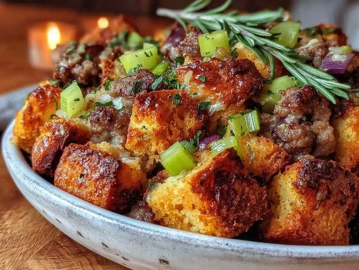 sausage apple cornbread stuffing preparation steps