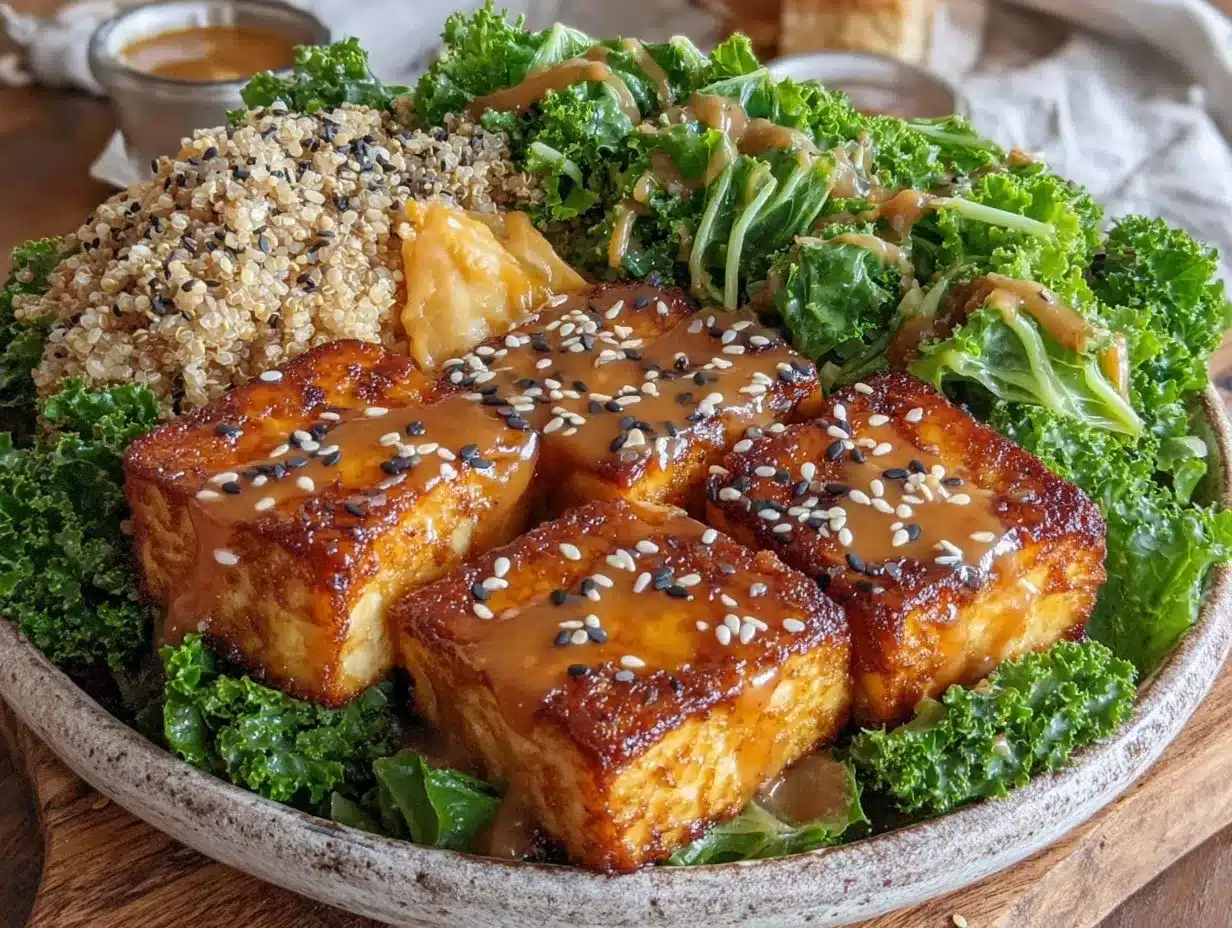 vibrant nourish bowl with ginger garlic tofu preparation steps