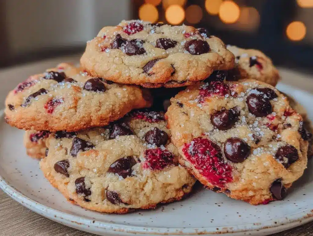 chewy raspberry chocolate chip cookies - featured image