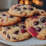 chewy raspberry chocolate chip cookies - featured image