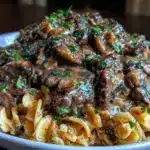 creamy beef and mushroom stroganoff - featured image