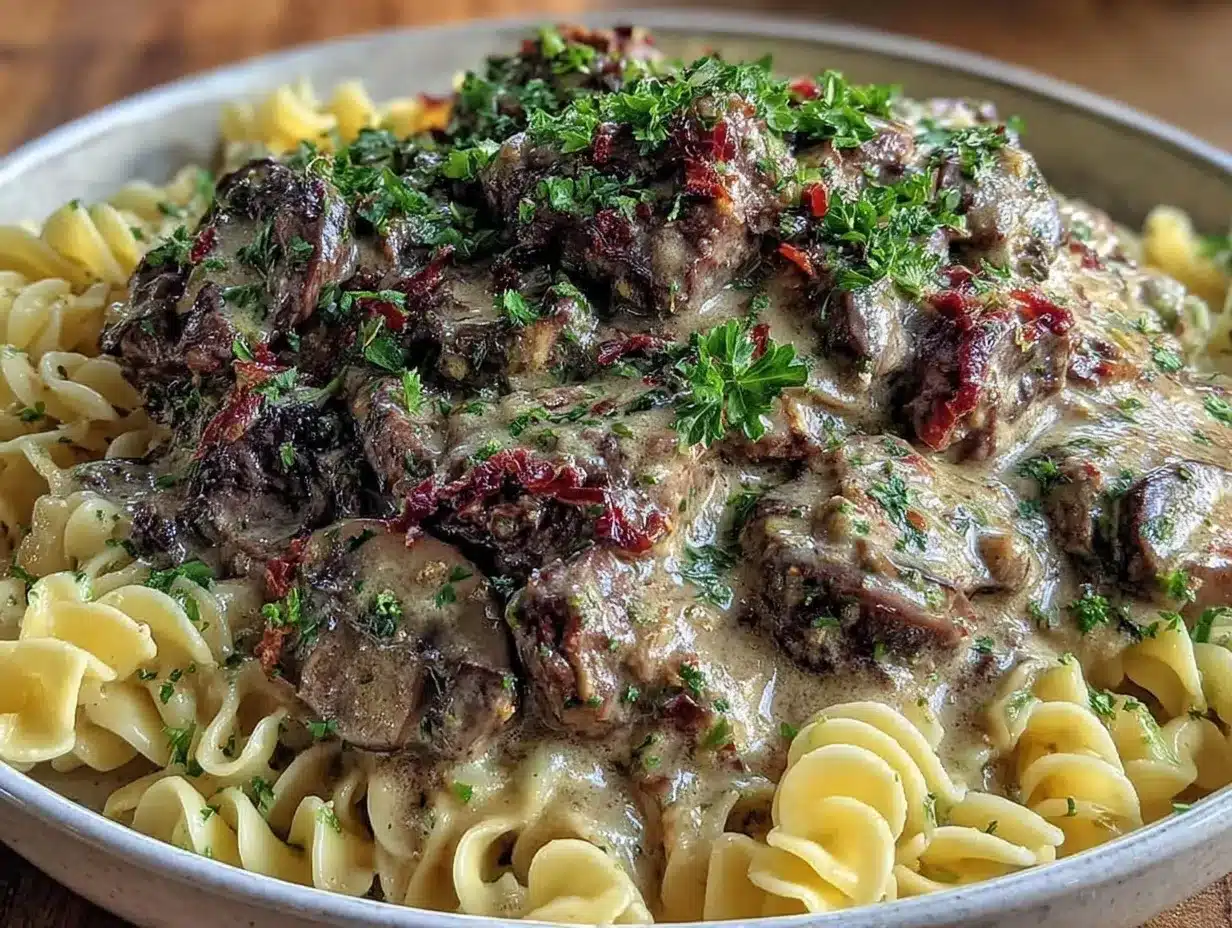 creamy beef and mushroom stroganoff preparation steps
