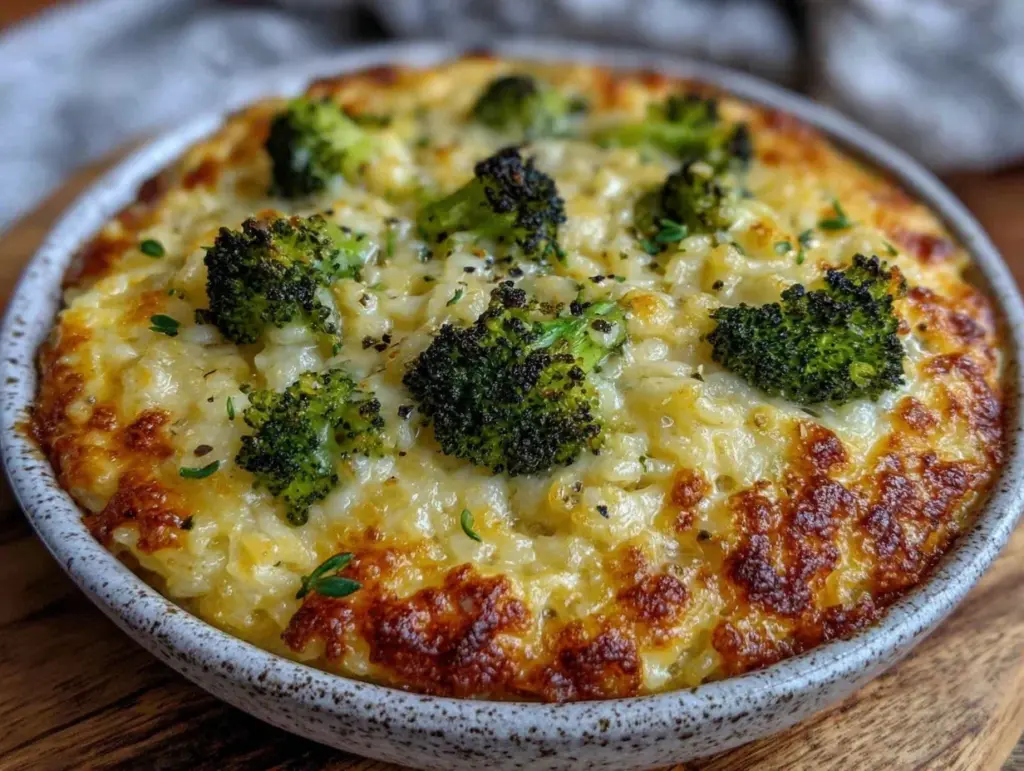creamy broccoli rice casserole - featured image