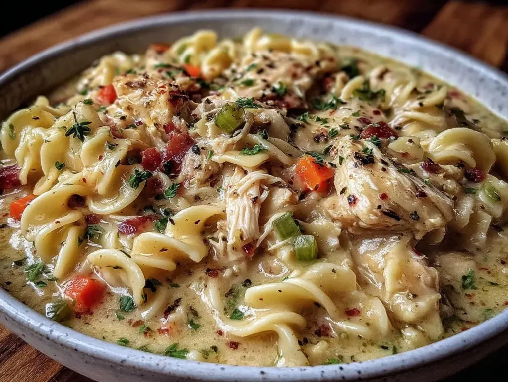 creamy chicken noodle soup - featured image