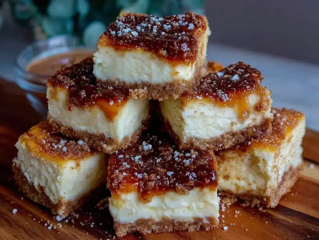 creamy churro cheesecake bars - featured image