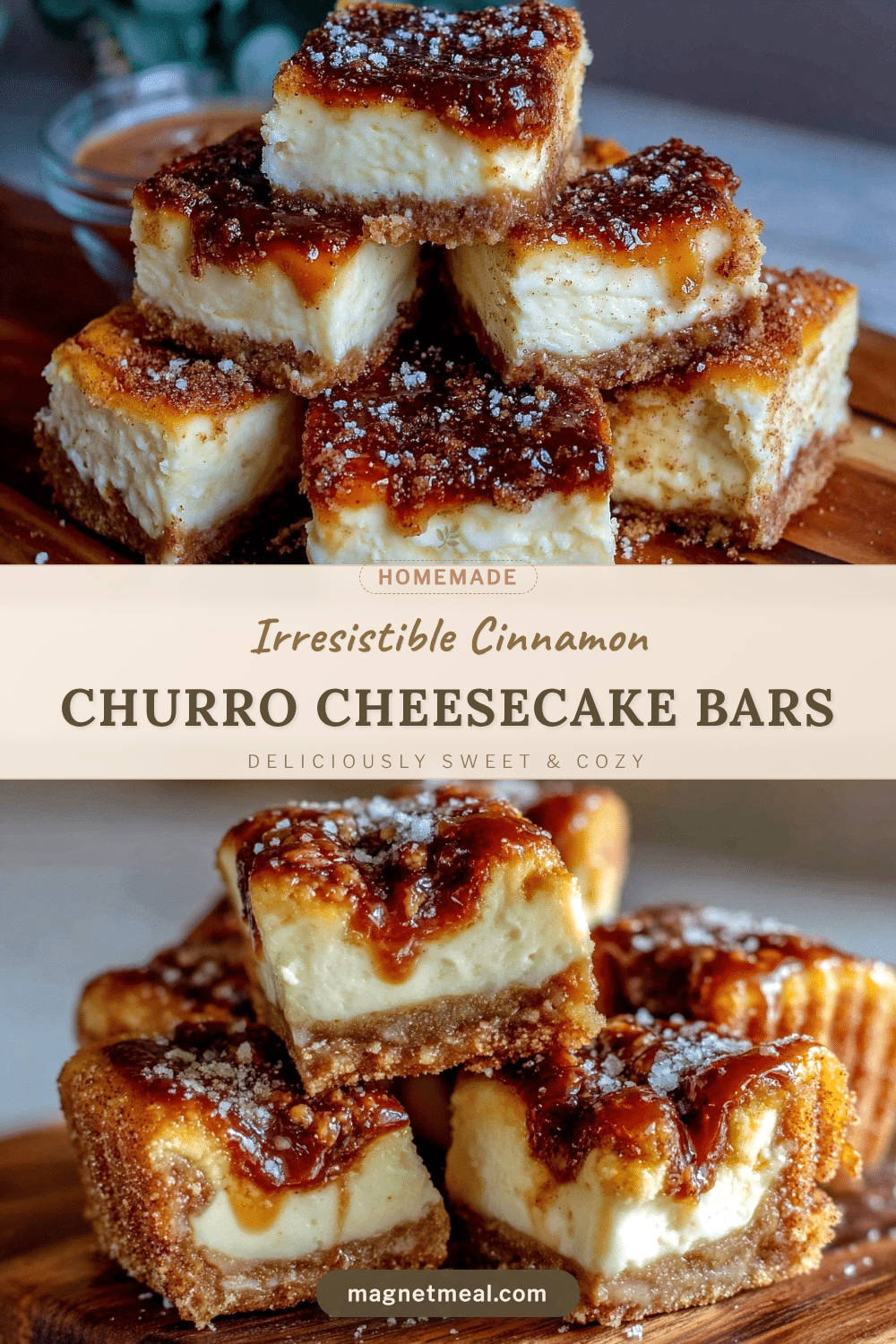 creamy churro cheesecake bars recipe
