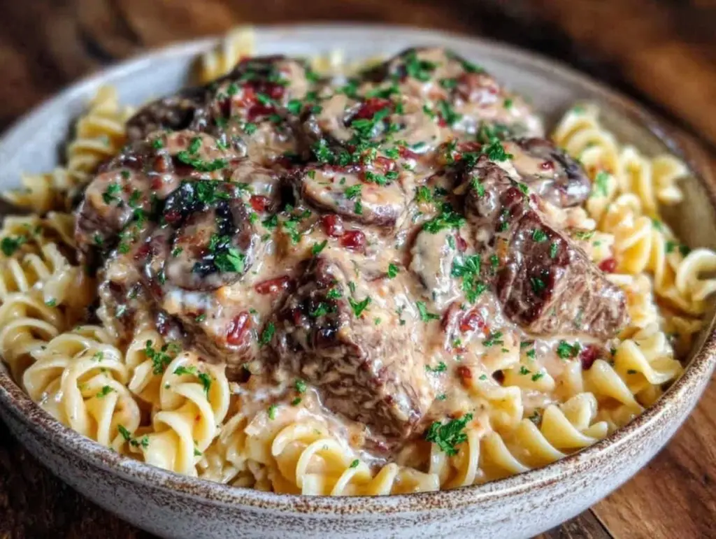 creamy one-pot beef stroganoff - featured image
