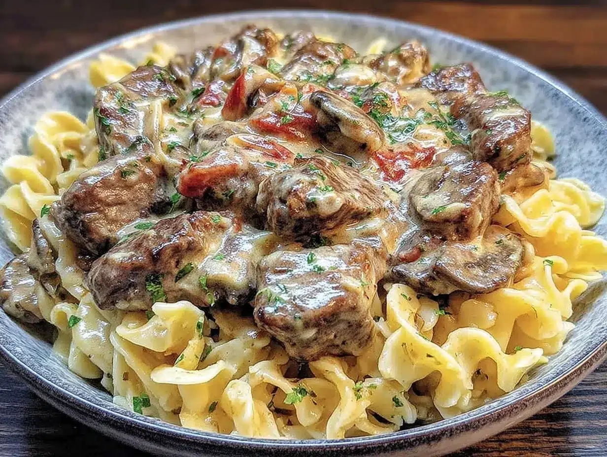creamy one-pot beef stroganoff preparation steps