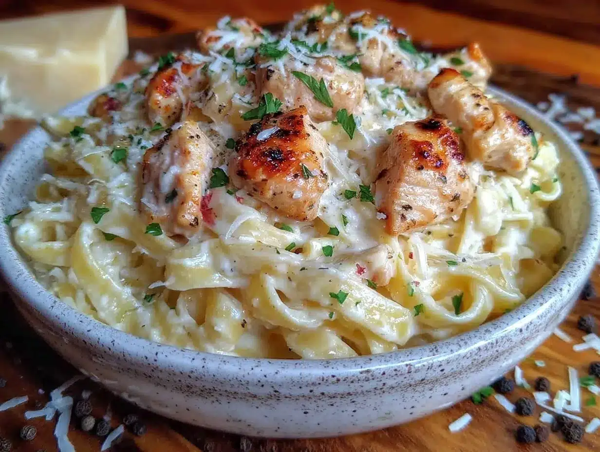 creamy one-pot chicken Alfredo pasta preparation steps