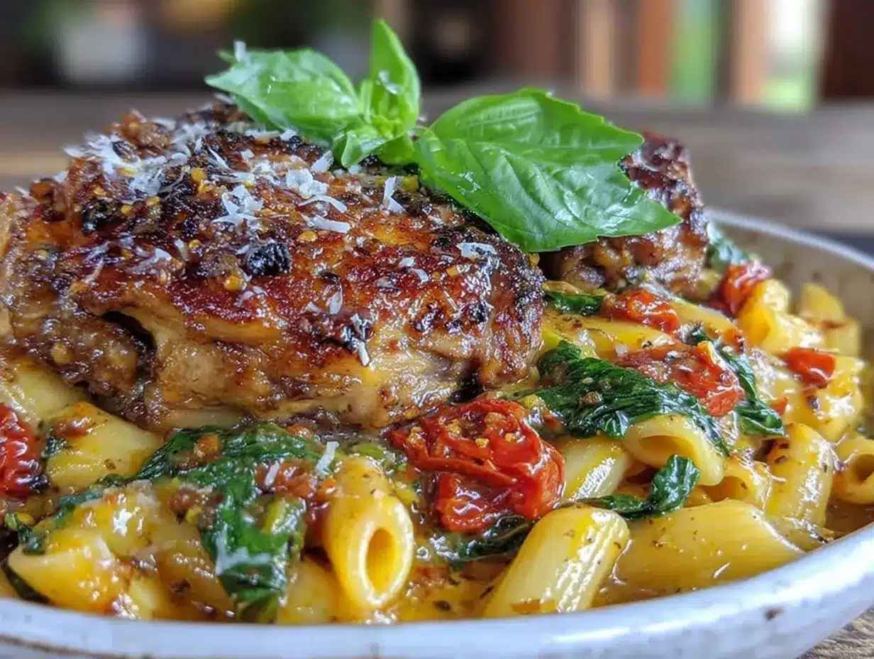 Creamy One-Pot Tuscan Chicken Pasta preparation steps