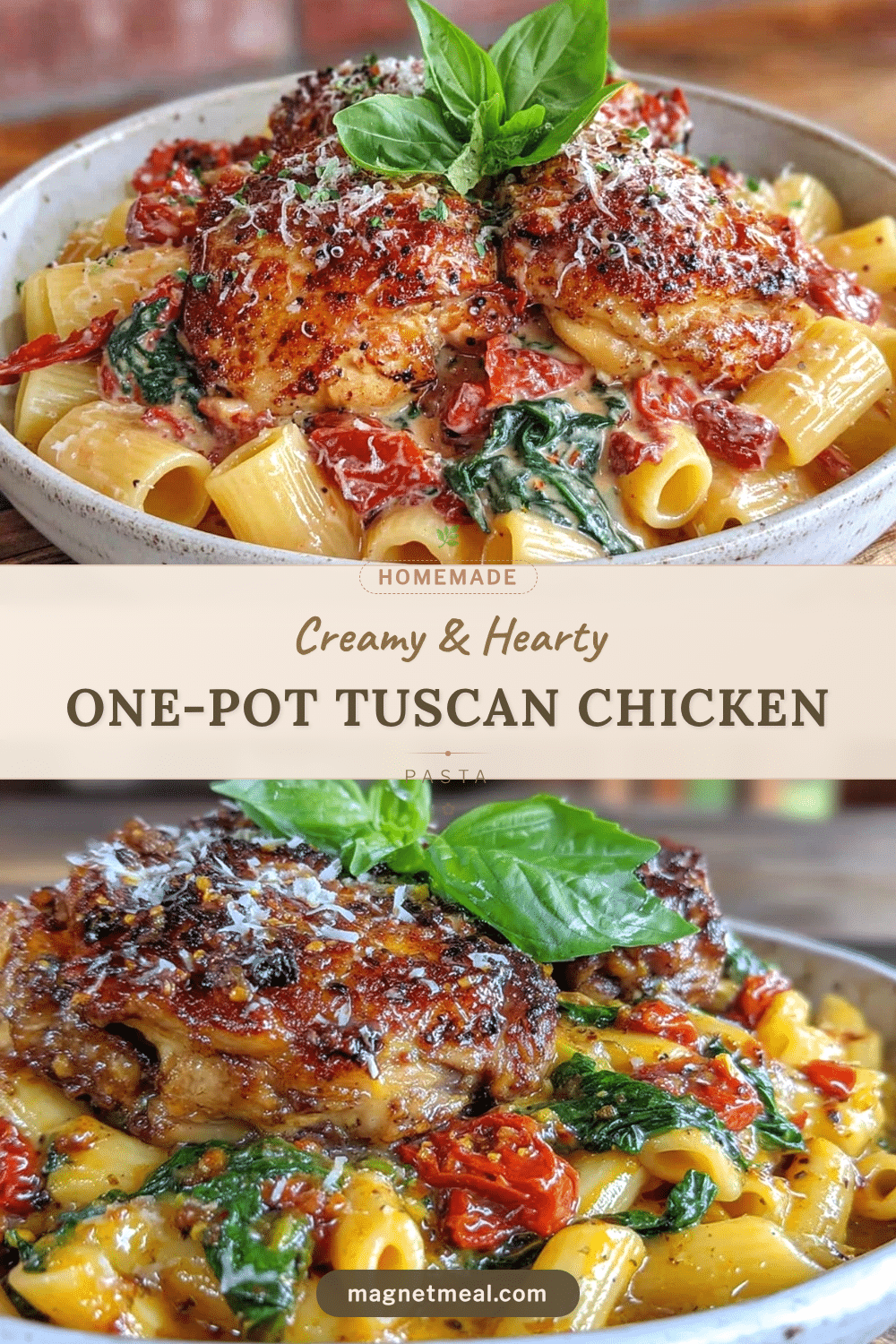 Creamy One-Pot Tuscan Chicken Pasta recipe