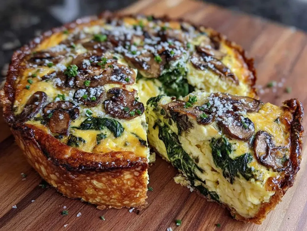 creamy spinach and mushroom quiche - featured image