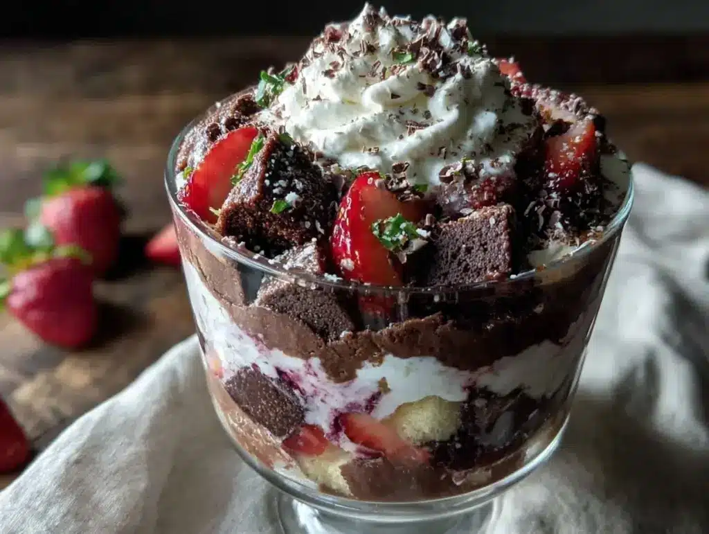 creamy strawberry chocolate trifle - featured image