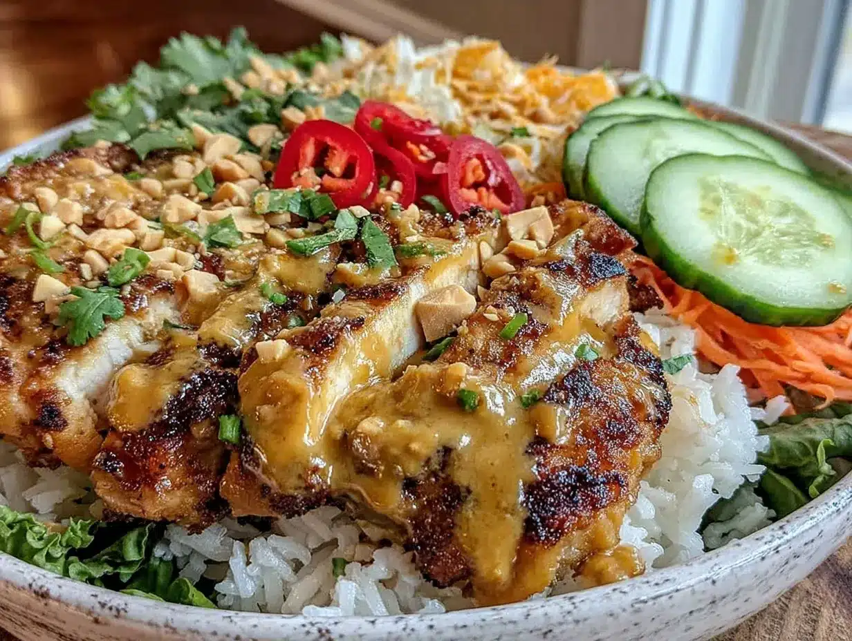 creamy thai peanut chicken bowl preparation steps