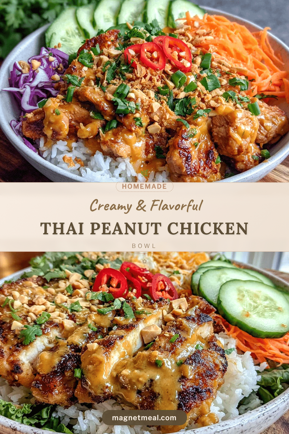 creamy thai peanut chicken bowl recipe