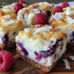 creamy white chocolate raspberry cheesecake bars - featured image