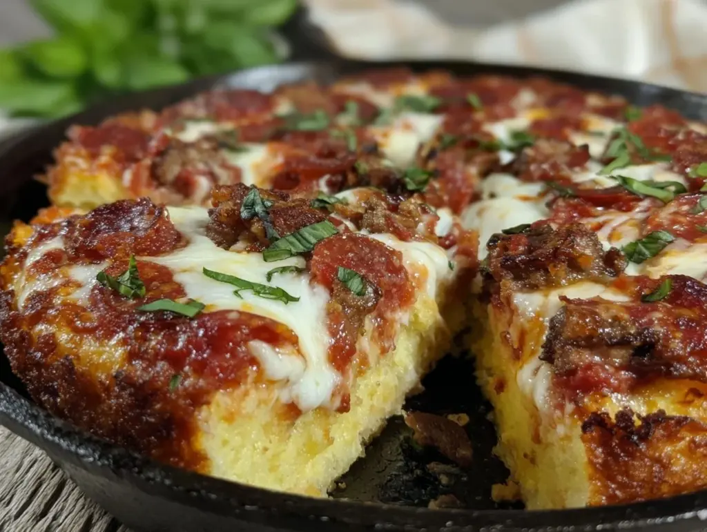 crispy cast iron pan pizza - featured image