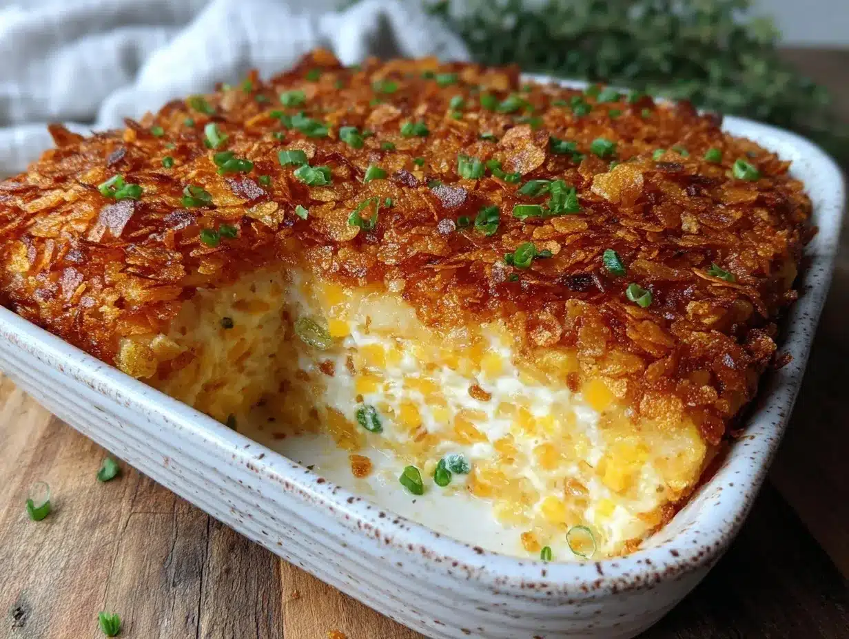crispy cheesy funeral potatoes casserole preparation steps