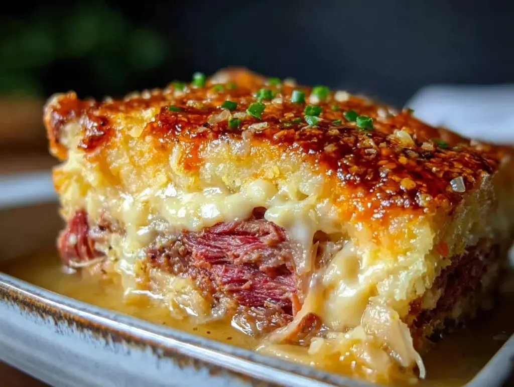 crispy corned beef reuben casserole - featured image