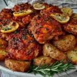 crispy greek lemon chicken with potatoes - featured image