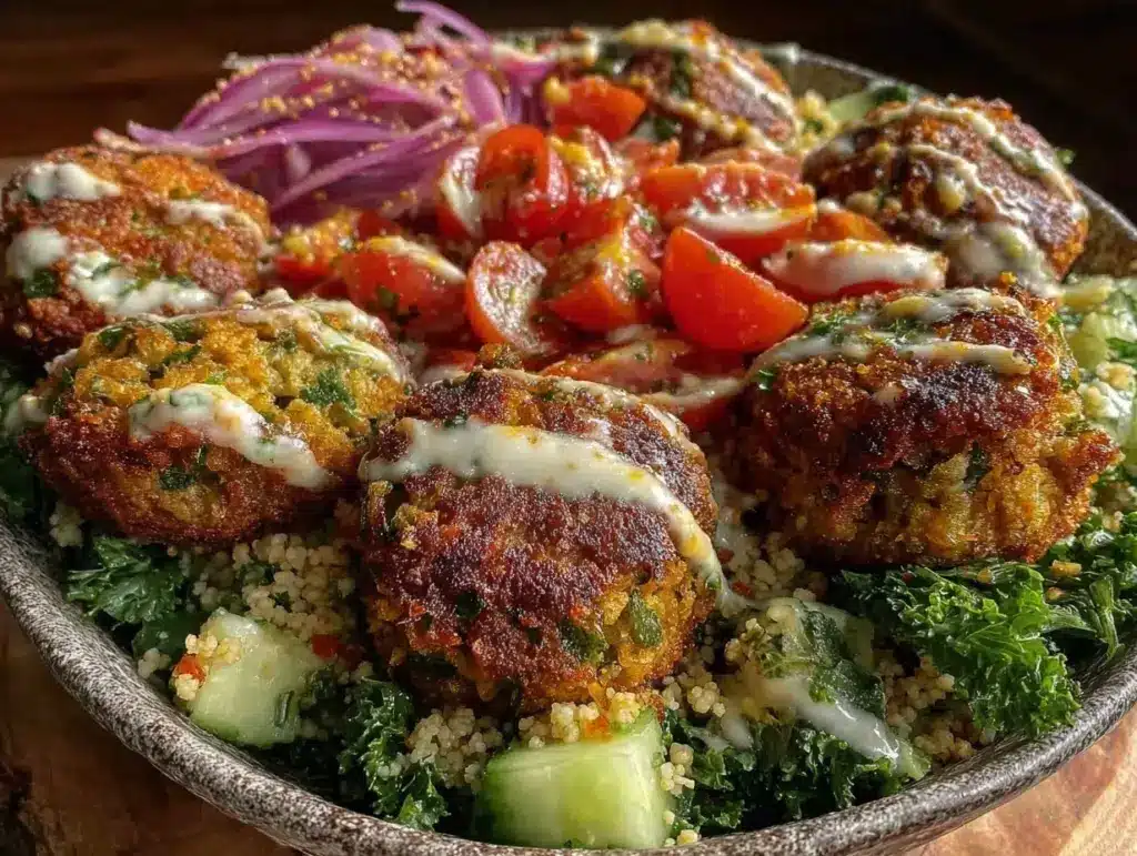crispy mediterranean falafel bowl - featured image