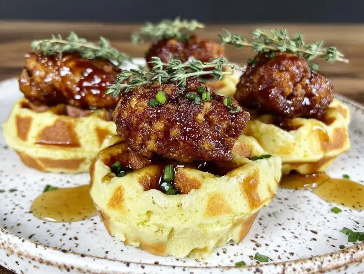 crispy mini chicken and waffle bites preparation steps