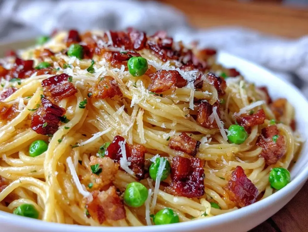crispy pea and pancetta pasta - featured image