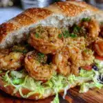 crispy po boy shrimp sandwich - featured image