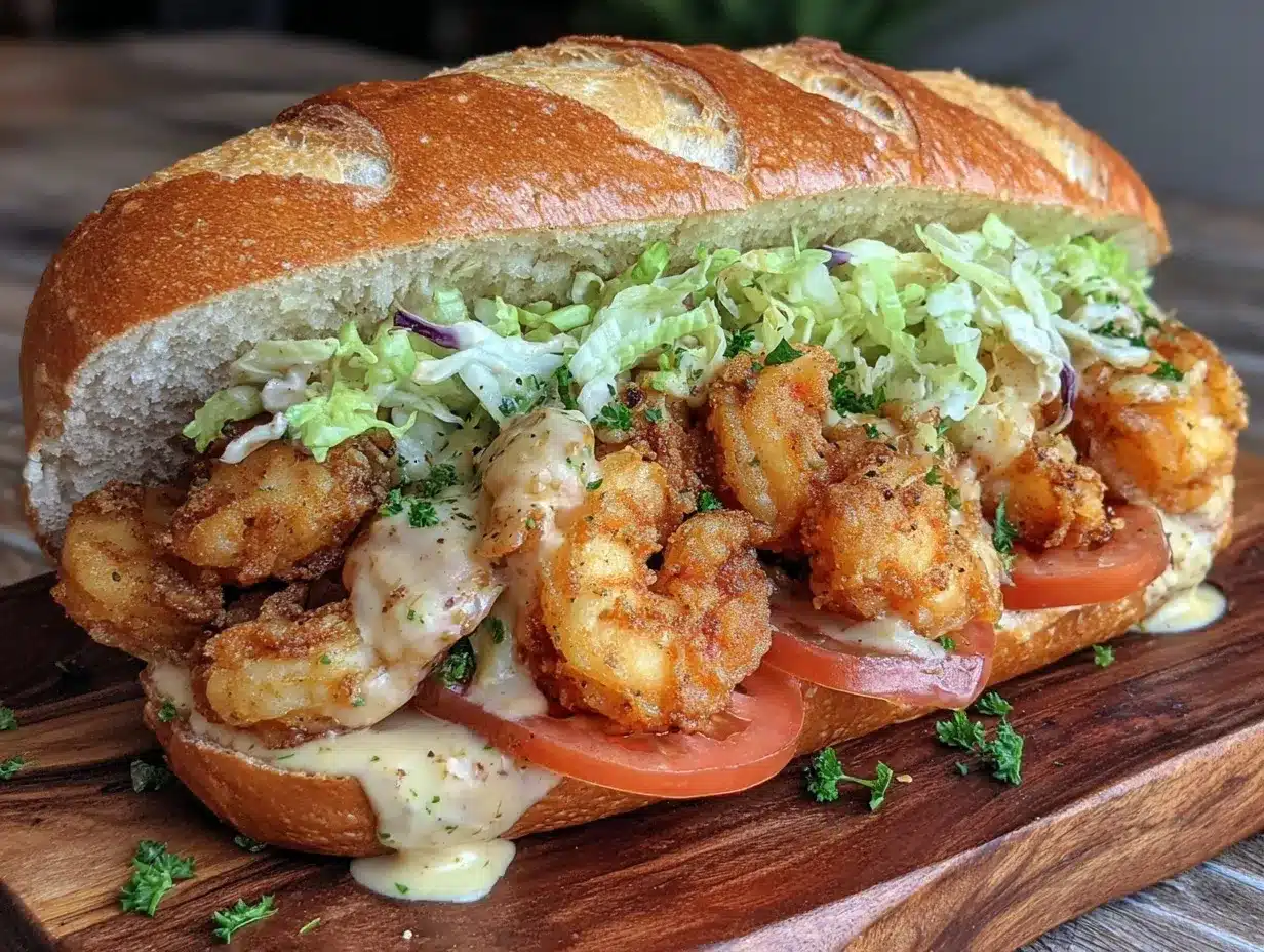 crispy po boy shrimp sandwich preparation steps