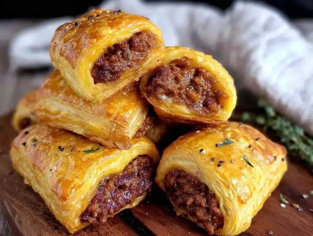 crispy puff pastry sausage rolls - featured image