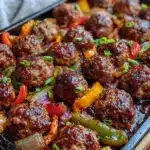 crispy sheet pan bbq meatballs - featured image
