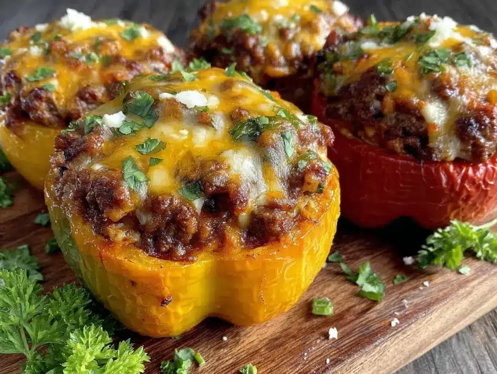 crockpot cheesy stuffed peppers - featured image