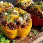 crockpot cheesy stuffed peppers - featured image