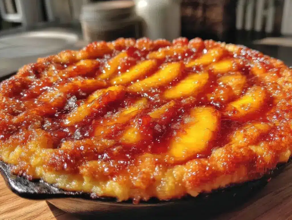 easy cast iron peach cobbler - featured image