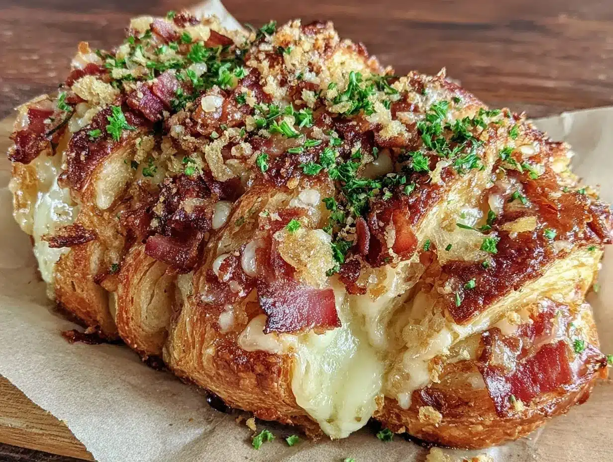 easy cheesy ham and cheese croissant bake preparation steps