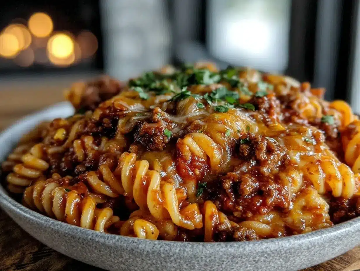 Easy Cheesy One-Pot Taco Pasta preparation steps