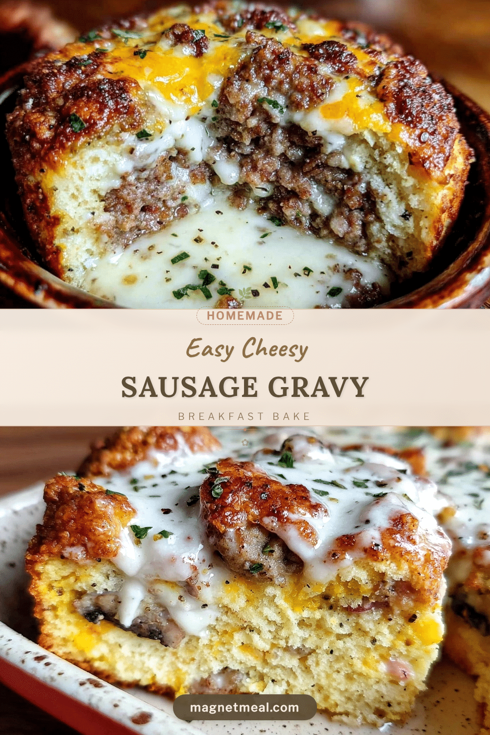 Easy Cheesy Sausage Gravy Breakfast Bake recipe