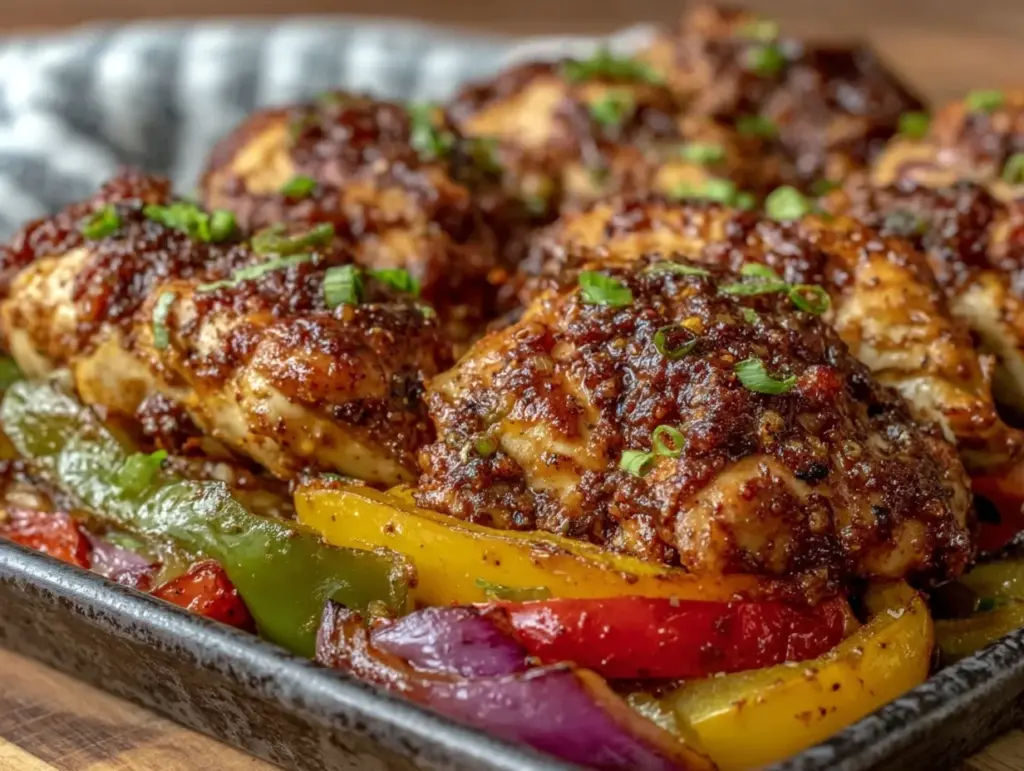 easy crispy sheet pan fajita chicken - featured image