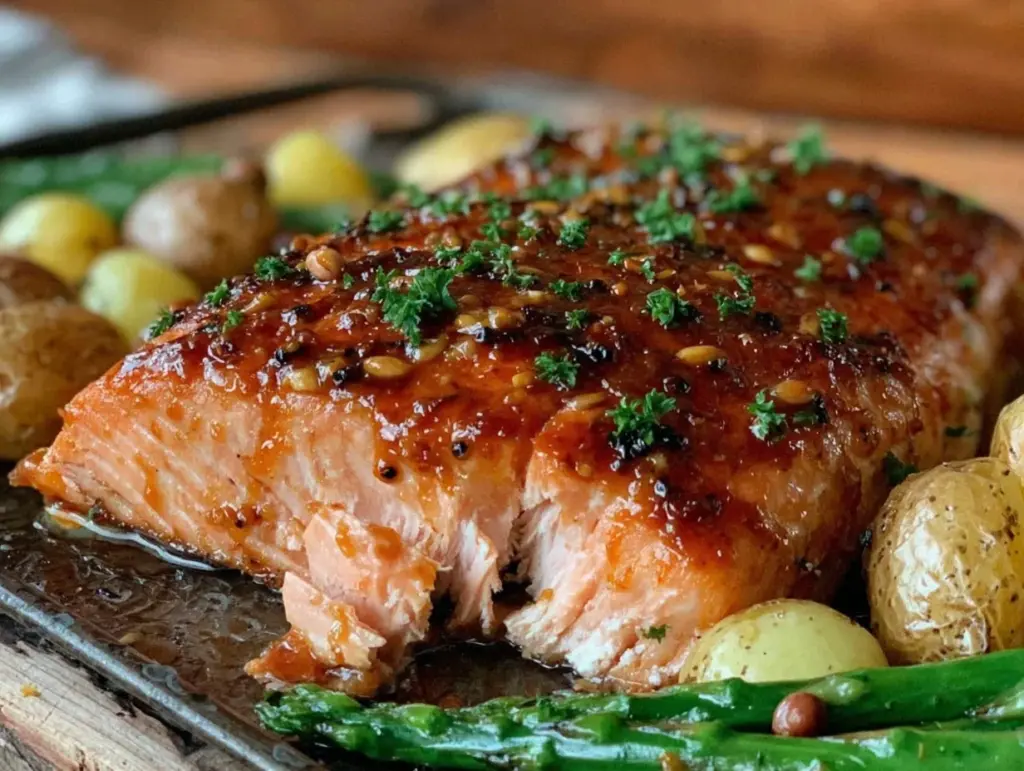 easy crispy sheet pan honey mustard salmon - featured image