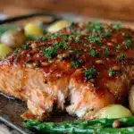 easy crispy sheet pan honey mustard salmon - featured image