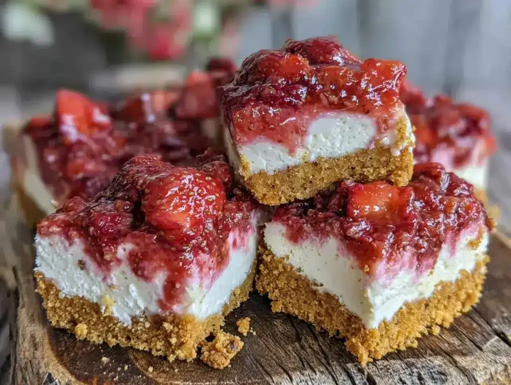 easy no bake strawberry cheesecake bars - featured image