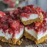 easy no bake strawberry cheesecake bars - featured image